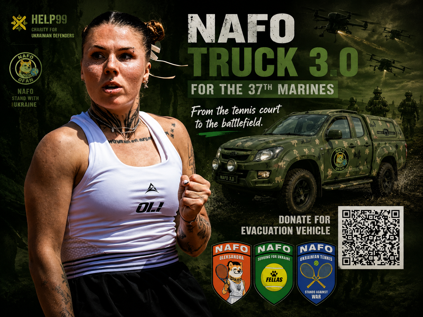 NAFO Truck 3.0 campaign poster with Oleksandra Oliynykova